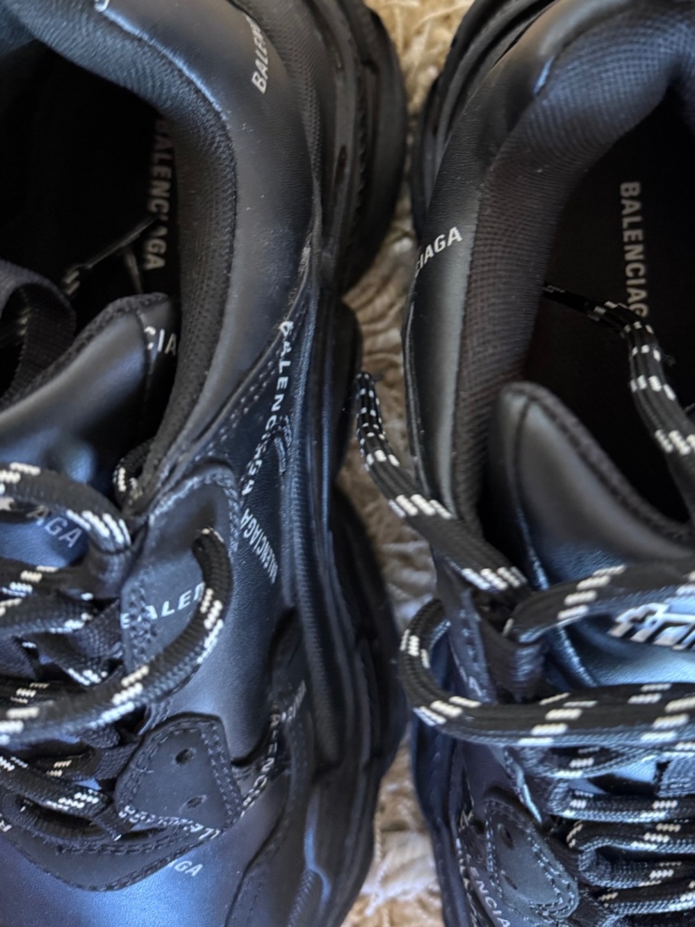 BALENCIAGA Triple S All Over Logo Sneaker Shoe Black / White 39 EU / 9 US - Picture 6 of 10